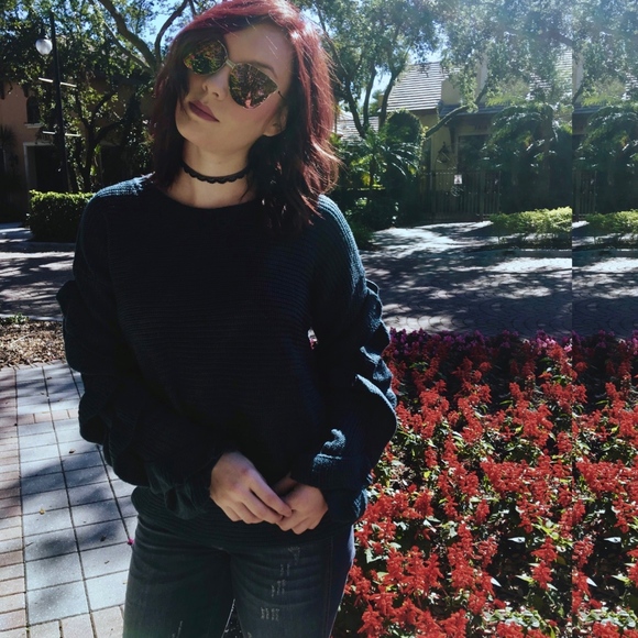 Teal Ruffle Sleeve Sweater - Picture 3 of 8